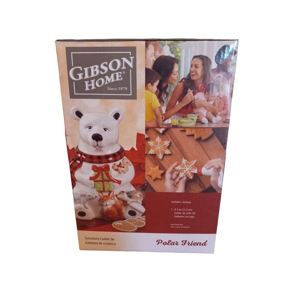 NIB POLAR BEAR COOKIE JAR GIBSON HOME POLAR FRIEND 9" CHRISTMAS HOLIDAY CERAMIC - Picture 6 of 6